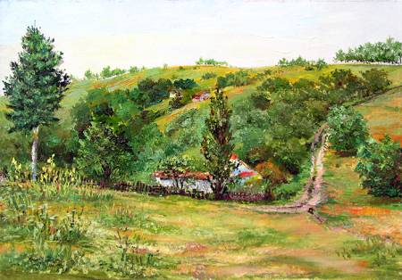  Картина маслом на холсте Кубанский хутор пейзаж летний солнечный для гостинной