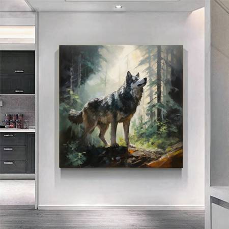 Интерьерная картина маслом Волк в лесу купить картину для гостиной