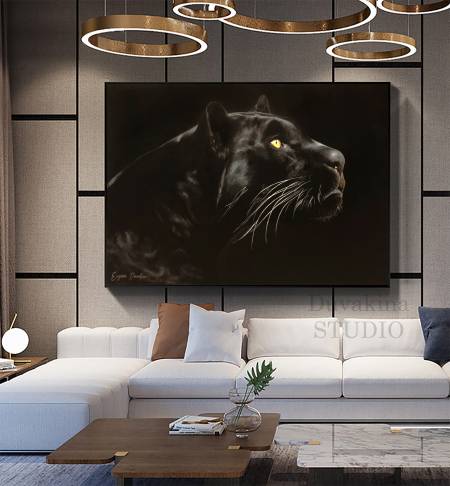 Картина маслом на холсте Грация Черной Пантеры современная картина на заказ