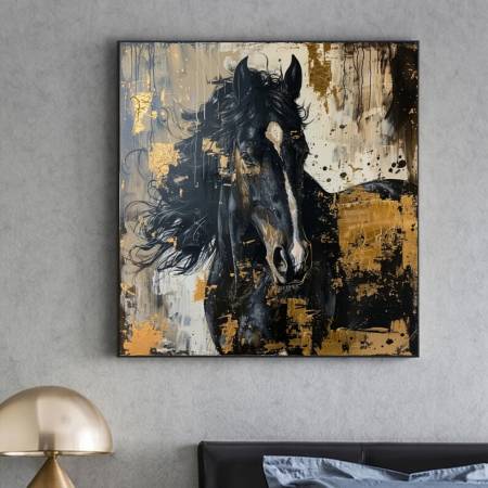 Картина маслом на холсте "Черный конь"
