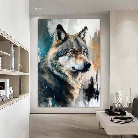 Текстурная картина маслом волк в мире абстракции вертикальная картина на стену