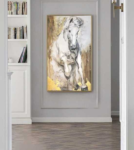 Картина маслом на заказ Белая Лошадь абстрактная живопись