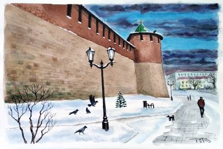 Нижегородский кремль. Западная стена зимой