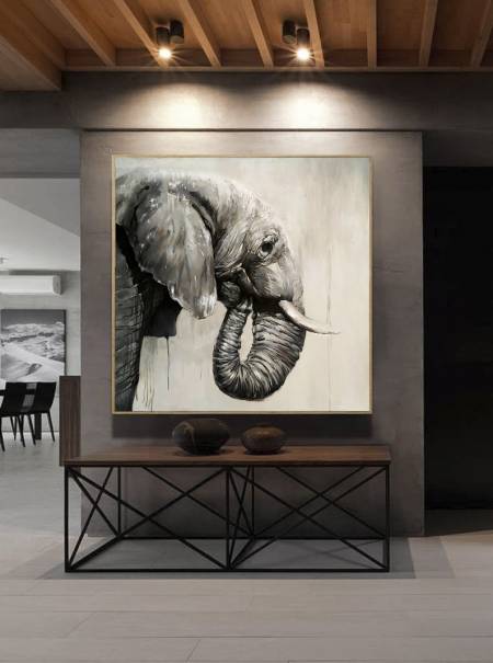 Картина маслом на холсте Слон большая картина в интерьер