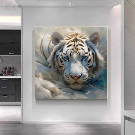 Большая картина маслом Величественный белый Тигр квадратная картина в интерьер