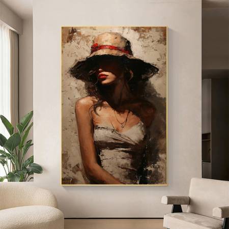 Современная картина маслом Гармония Тайны -Девушка в шляпе купить картина большого размера