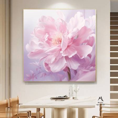 Интерьерная картина маслом розовый пион- великолепие природы квадратная картина на холсте