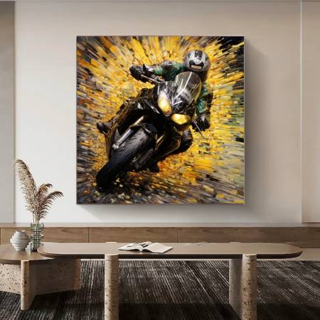 Интерьерная картина маслом Байкер на мотоцикле современная живопись в интерьер