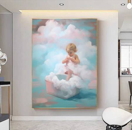 Интерьерная картина маслом Ангелок в облаках купить картину в подарок