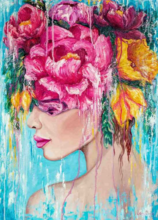 Муза. Картина маслом портрет девушки с цветами