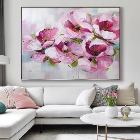 Интерьерная картина маслом Розовые Цветы - Магнолии купить в гостиную