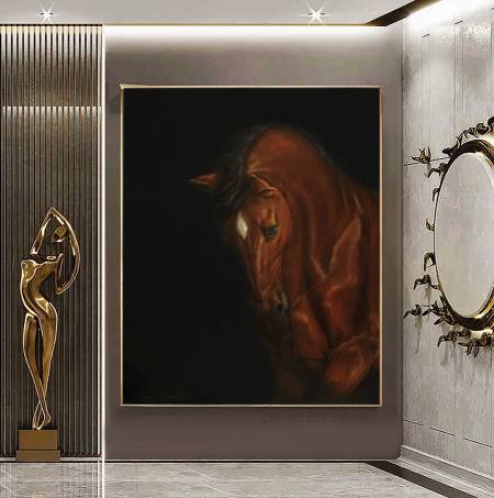 Большая картина маслом портрет коня современное искусство