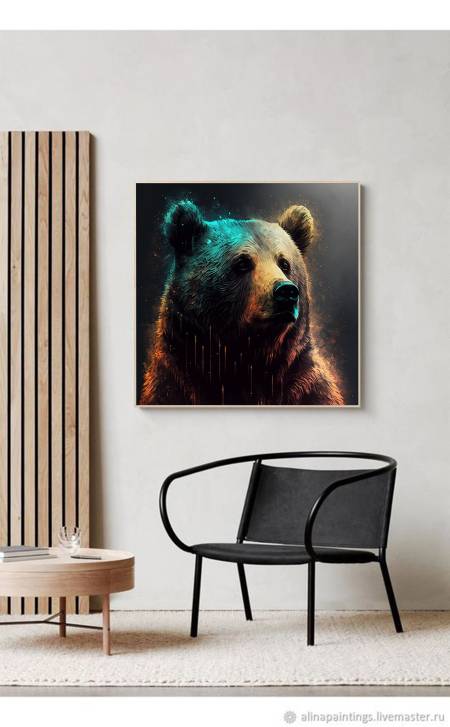 Картина маслом в интерьер бурый медведь купить в подарок