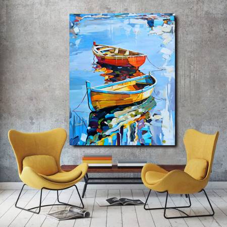 Картина маслом на холсте две лодки в море качественные краски