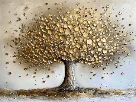 Текстурная картина маслом на холсте "Золотое дерево"